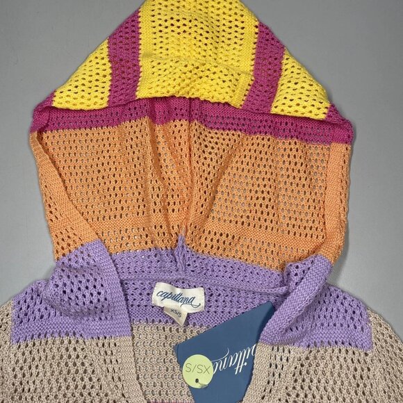 NEW CALITTANA Women’s Mabel Crochet Cover-Up Dress Multicolor Hoodie XS/S - Picture 4 of 7